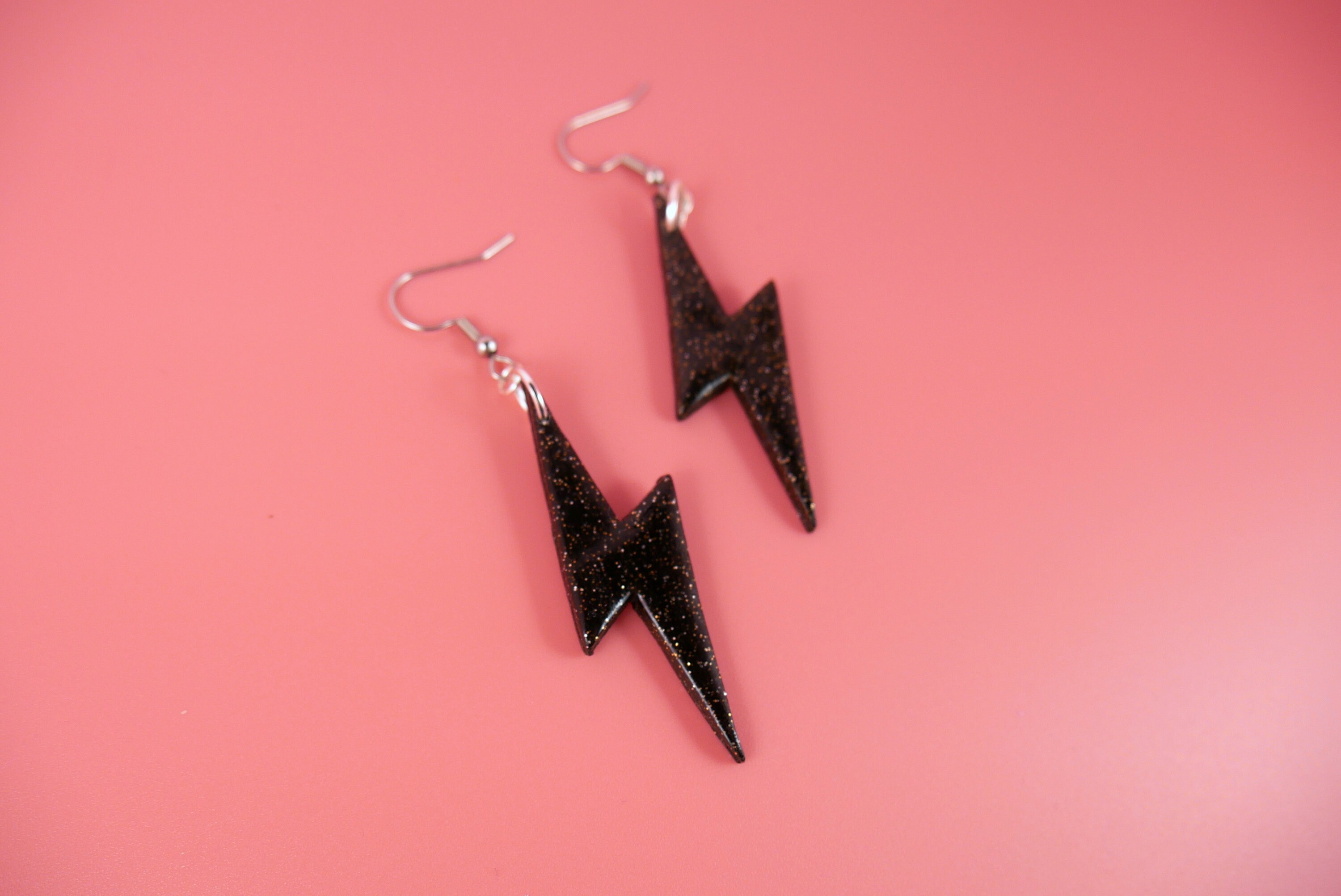 Black & Gold Glitter Lightning Bolt Statement Earrings Etsy