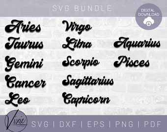 Zodiac SVG Bundle  - Retro SVG - Astrology SVG - Commercial Use Svg - Printable Sticker