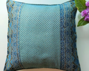 Blue Patchwork Cushion Case, Blue Cushion Cover, Bohemian Decorative Cushion Cover, Hippie Cushion, Blue Bedroom Decor, Boho Throw Pillow