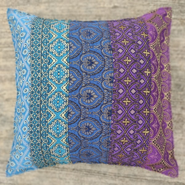 Blue and Purple Cushion Cover, Hippie Cushion Cover, Jewel Tones Cushion Case, Handmade Patchwork Decorative Cushion, Colorful Throw Cushion