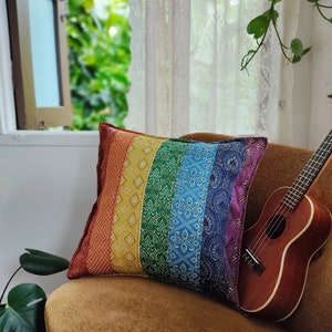 Rainbow Cushion Cover with Golden Glow, Seven Chakras Décor, Rainbow Throw Pillow, LGBTQ Gift, Rainbow Decor, Hippie Boho Cushion Cover image 2