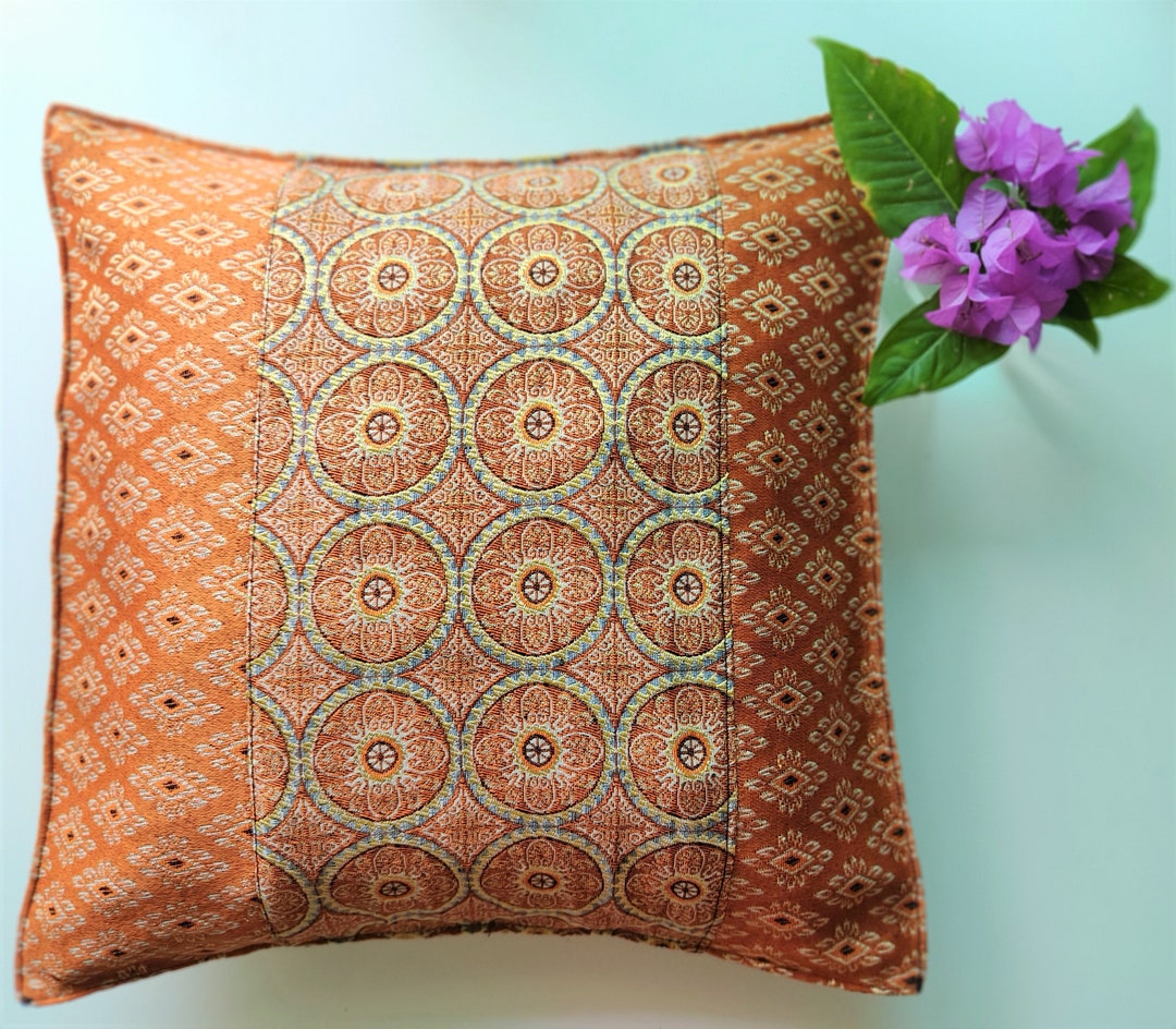 Orange Patchwork Cushion Case Orange Cushion Cover Bohemian Etsy