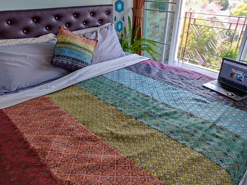 Handmade Patchwork Rainbow Multi Color Bed Throw Hippie Etsy