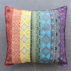 Rainbow Cushion Cover with Golden Glow, Seven Chakras Décor, Rainbow Throw Pillow, LGBTQ Gift, Rainbow Decor, Hippie Boho Cushion Cover image 6