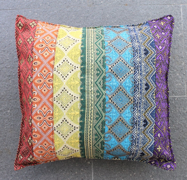 Rainbow Cushion Cover with Golden Glow, Seven Chakras Décor, Rainbow Throw Pillow, LGBTQ Gift, Rainbow Decor, Hippie Boho Cushion Cover image 6