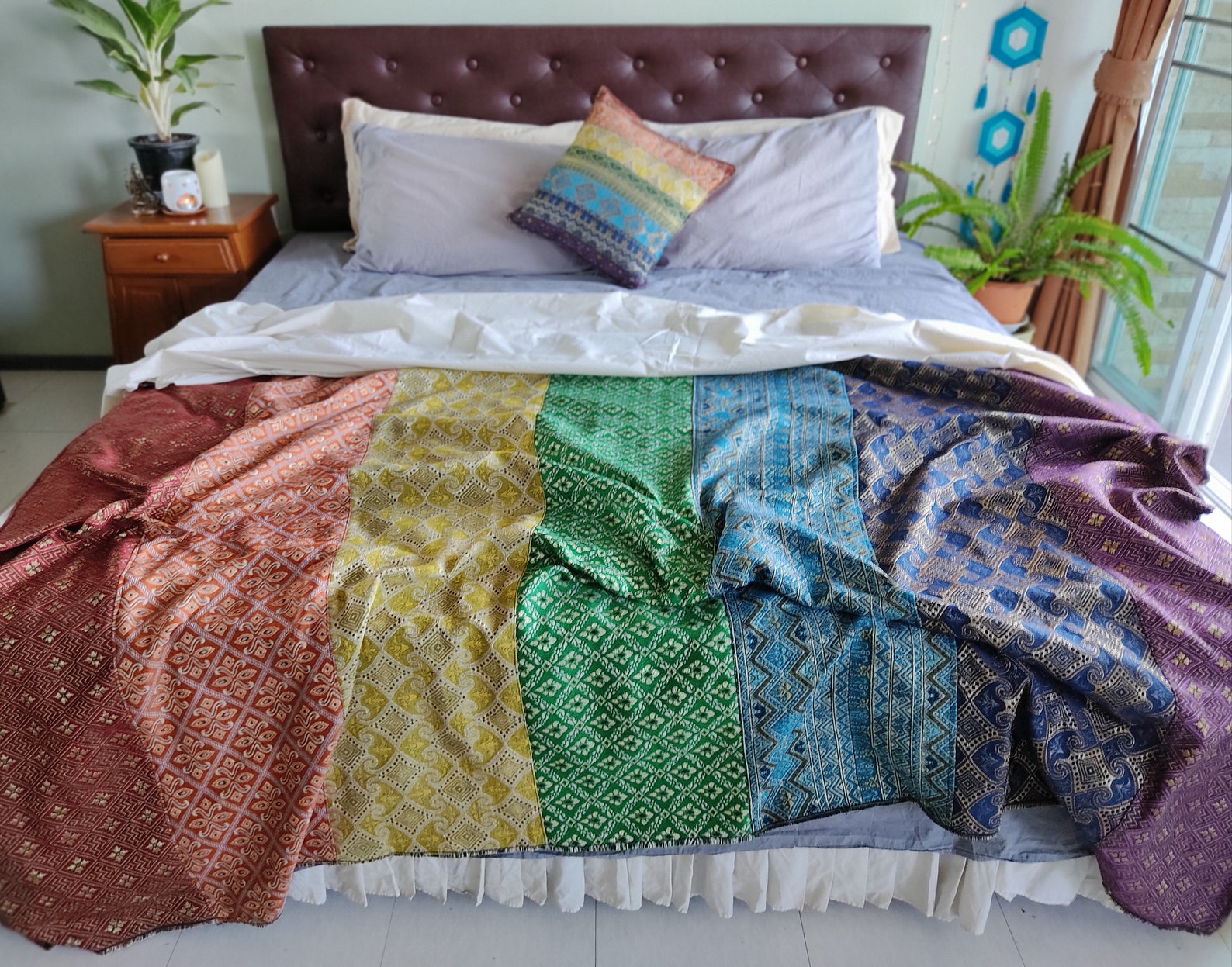 Boho Bed Cover Rainbow Multi Color Bed Throw Hippie Bohemian Etsy