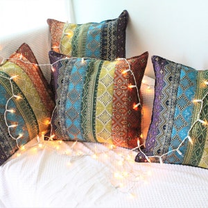 Rainbow Cushion Cover with Golden Glow, Seven Chakras Décor, Rainbow Throw Pillow, LGBTQ Gift, Rainbow Decor, Hippie Boho Cushion Cover image 7