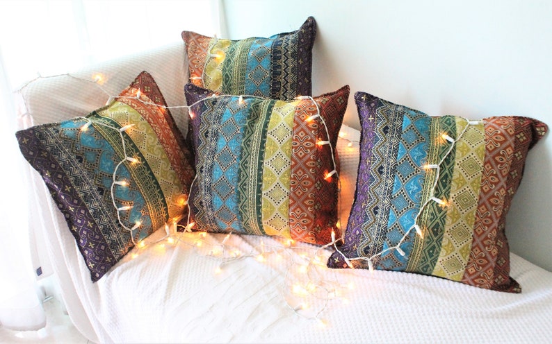 Rainbow Cushion Cover with Golden Glow, Seven Chakras Décor, Rainbow Throw Pillow, LGBTQ Gift, Rainbow Decor, Hippie Boho Cushion Cover image 7