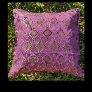Purple Cushion Cover with Golden Shine, Purple Cushion Case, Hippie Cushion, 18 Inch Square Cushion Case, Decorative  Throw Pillow
