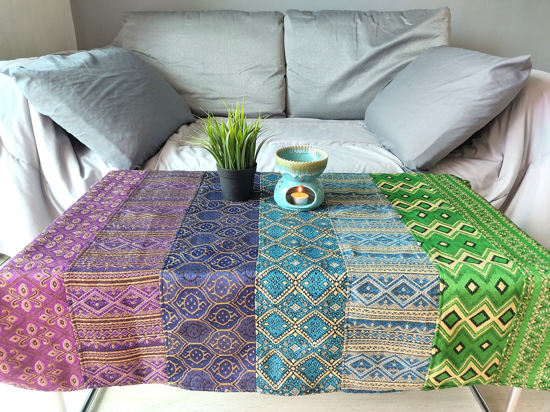 Colored Tablecloth Handmade Multicolor Woven Tablecloth: Boho Golden Accent Decor - Etsy