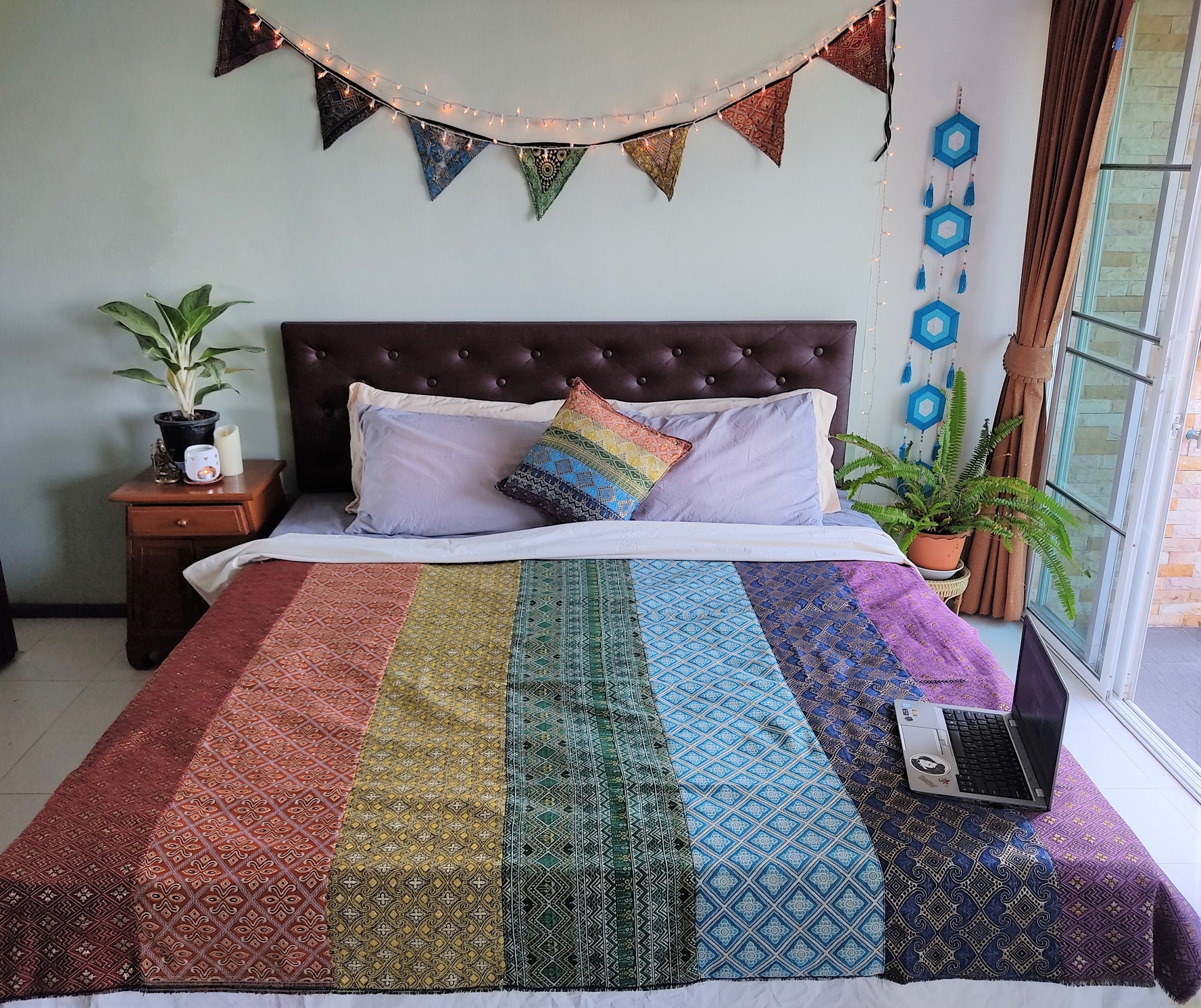 Handmade Patchwork Rainbow Multi Color Bed Throw Hippie Etsy