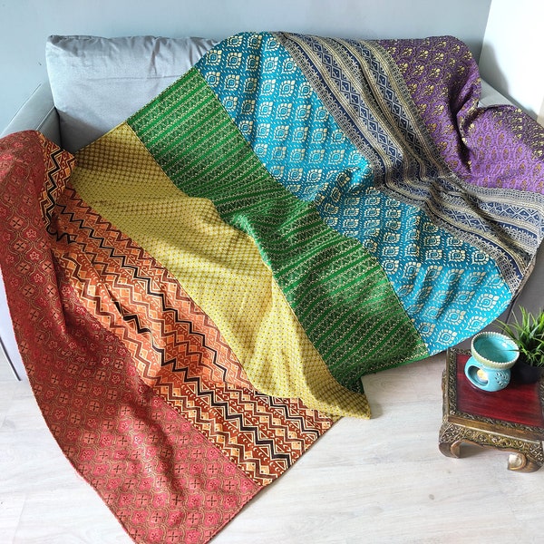 Rainbow Blanket, Handmade Rainbow Bed Spread, Rainbow Bed Throw, LGBTQ Pride Flag, Kids Room Decor, Patchwork Tapestry, Rainbow Tapestry