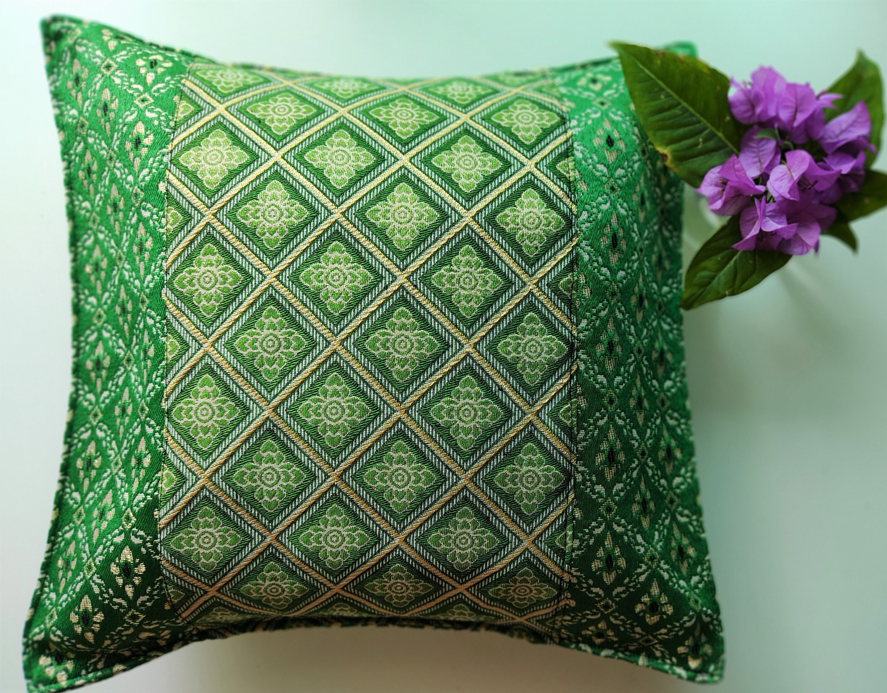 Green Patchwork Cushion Case Green Cushion Cover Bohemian Etsy