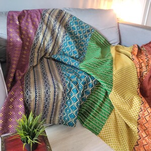 Handmade Rainbow Bed Throw with Golden Accents | Colorful Kids Bedroom Decor | Nursery Wall Hanging or Small Bed Cover | Multicolor Blanket image 16