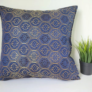 Navy Blue Cushion Cover: Golden Shine Decorative Pillow