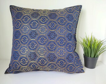 Navy Blue Cushion Cover, Dark Blue Cushion Case with Golden Shine, Hippie Cushion, Blue Decorative Pillow, Square Cushion Case, Throw Pillow