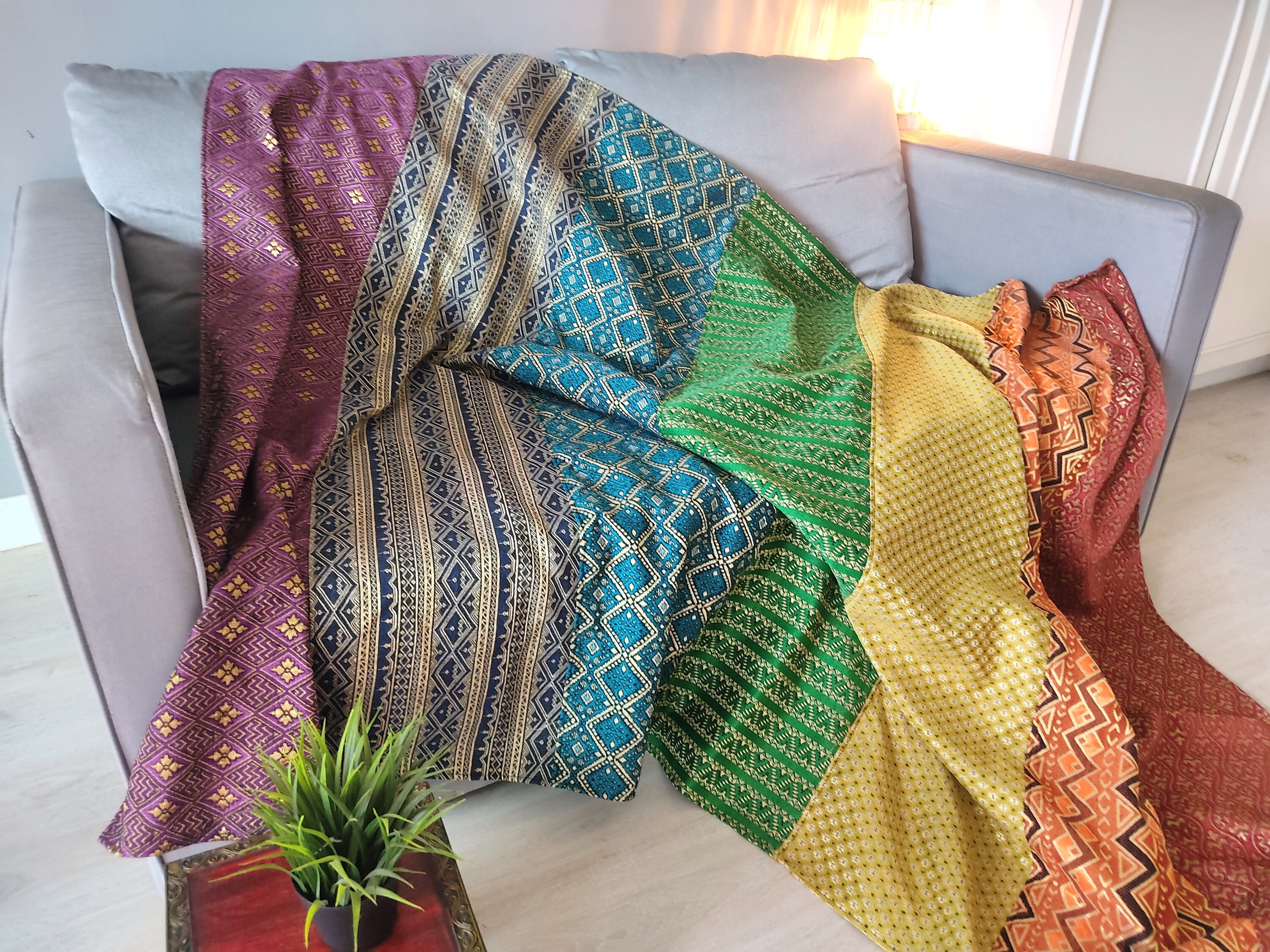 Rainbow Blanket, Handmade Bedspread, Rainbow Throw, Hippie Bedspread, Queen Size Quilt, King Size Bedspread, Hippie Decor, Kids Room Decor
