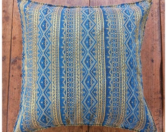Blue Cushion Cover with Golden Shine, Blue Cushion Case, Golden Blue Throw Pillow Case, Hippie Cushion Cover, Blue Boho Cushion Cover