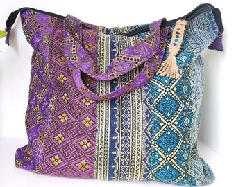 Handmade Patchwork Shoulder Bag: Golden Shine, Hippie Tote