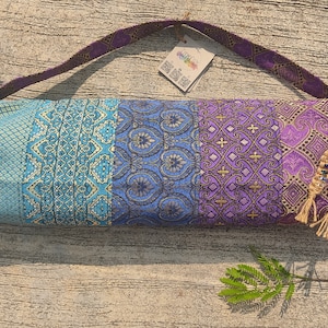 Yoga Mat Bag | Hippie Yoga Bag | Gift for Yogi | Boho Yoga Bag | Purple and Blue Yoga Bag | Handmade Patchwork Multi Pattern Yoga Bag