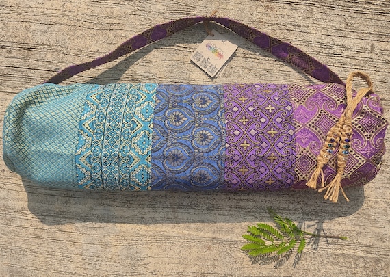Yoga Mat Bag | Hippie Yoga Bag | Gift for Yogi | Boho Yoga Bag | Purple and Blue Yoga Bag | Handmade Patchwork Multi Pattern Yoga Bag