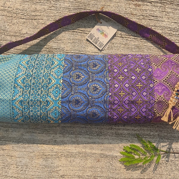 Yoga Mat Bag | Hippie Yoga Bag | Gift for Yogi | Boho Yoga Bag | Purple and Blue Yoga Bag | Handmade Patchwork Multi Pattern Yoga Bag