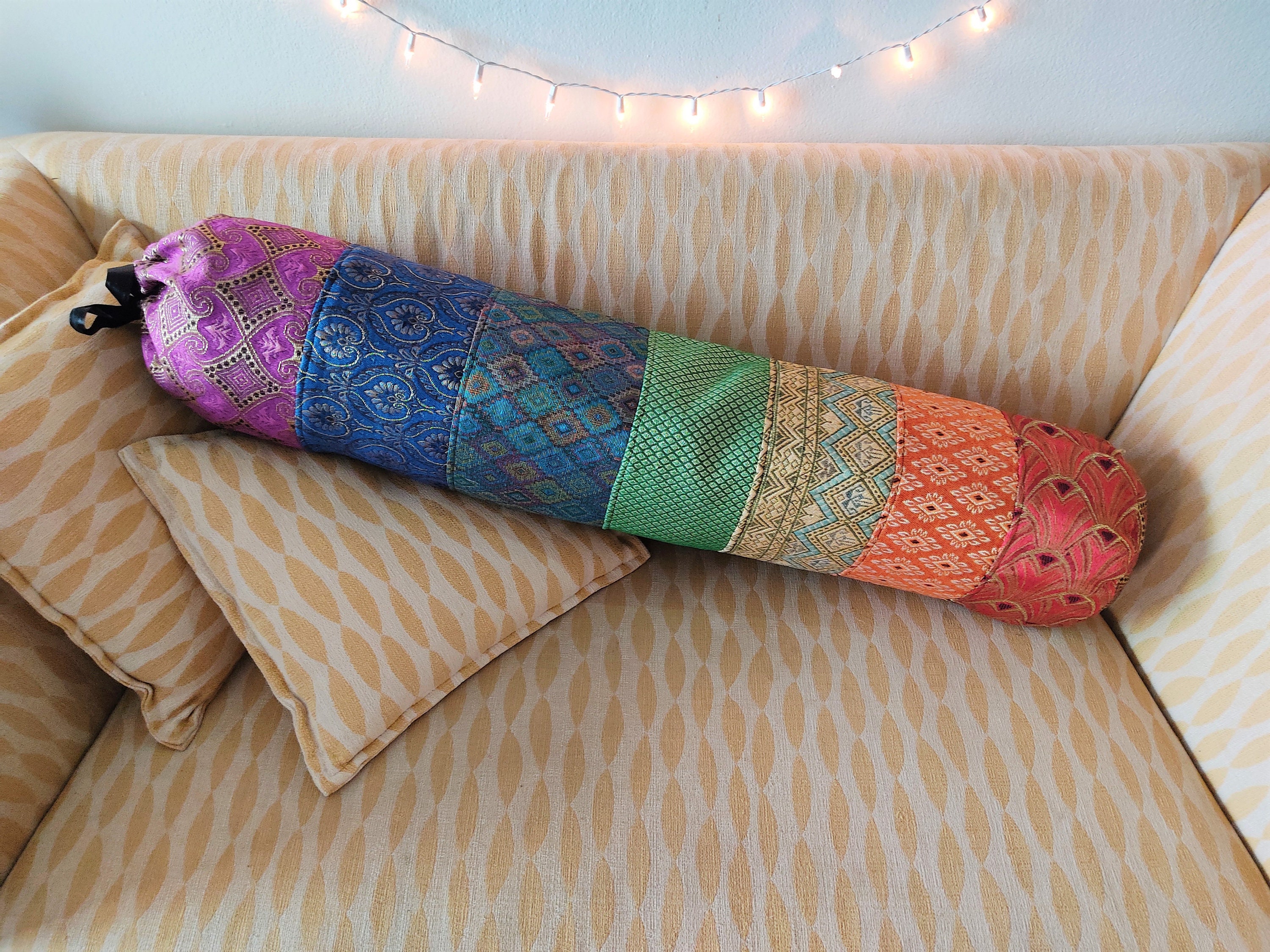 Rainbow Body Pillow Case With Golden Metallic Glow Sausage Pillow