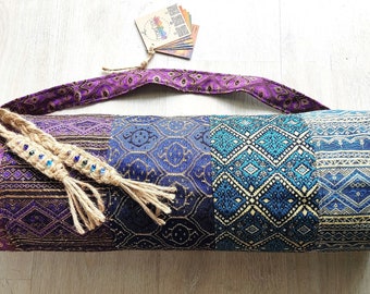 Yoga Mat Bag with Golden Metallic Shine | Hippie Yoga Tote | Boho Yoga Bag | Purple and Blue Yoga Bag | Multi Pattern Bag | Yoga Lover Gift