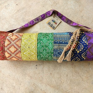 Rainbow Yoga Bag with Golden Accents, Handmade Patchwork, 7 Chakras Yoga Bag, Colorful Yoga Mat Cover, Gift for Yogi, LGBTQ, Yoga Lover Gift