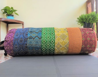 Handmade Round Yoga Bolster Cover: Metallic Rainbow Patchwork
