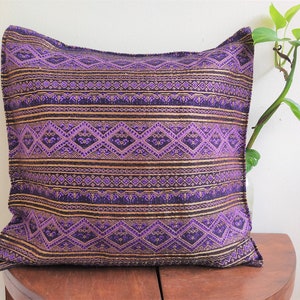 Purple Cushion Cover with Golden Metallic Shine, Decorative Cushion, Purple Hippie Cushion, Colorful Bedroom Decor, 18" Purple Throw Pillow