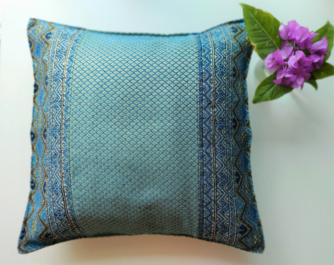 Blue Patchwork Cushion Case Blue Cushion Cover Bohemian Etsy