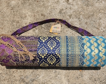 Yoga Mat Bag | Hippie Yoga Bag | Gift for Yogi | Boho Yoga Bag | Purple and Blue Yoga Bag | Handmade Patchwork Multi Pattern Yoga Bag