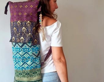 Zaino da yoga hippie fatto a mano: portachiavi con pietre preziose, spallacci regolabili