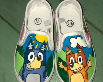 Custom Bluey and Bingo Painted Vans Shoes
