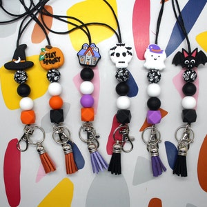 Halloween Silicone Bead Lanyard, Pumpkin Ghost Bat Lanyard, Halloween Silicone Beaded Lanyard, Teacher Gift, Silicone Beaded Lanyard