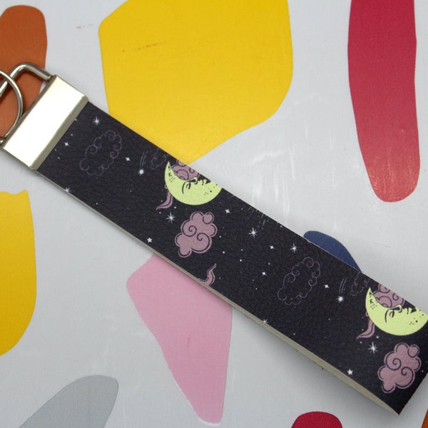 Night Sky Wristlet Keychain | Night Sky Keychain Wristlet | Cloudy Night Sky Wrist Lanyard | Key Fob |