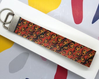 Army of Pumpkins Wristlet Keychain, Purple Halloween Wrist Lanyard