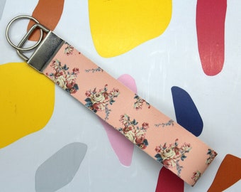 Pink Floral Wristlet Keychain | Keychain Wristlet | Wrist Lanyard | Key Fob |