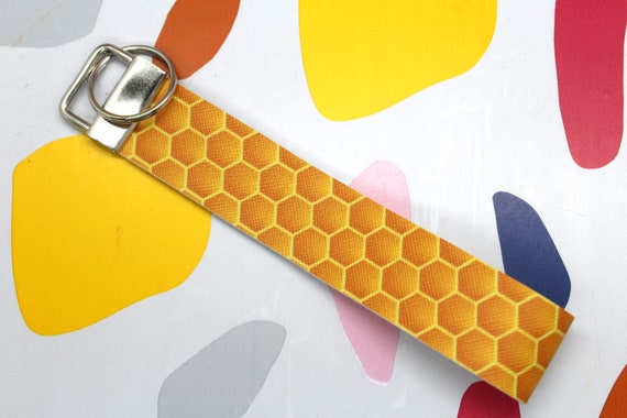 Honeycomb Print Wristlet Keychain Honey Keychain Wristlet Honey Comb  Wrist Lanyard Key Fob
