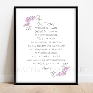 The Lord&#39;s Prayer, Our Father, Prayer, Christian Wall Art, Printable, Digital Print Home Jesus Catholic Decor Scripture Gift