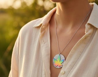 Faux Leather Tie Dye Necklace: Pot Leaf & Peace Sign Boho Jewelry
