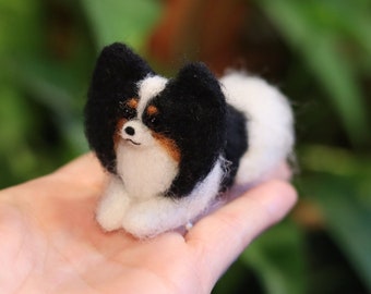 Needle Felted Papillon,Needle Felted dog, Hand made, Needle felted animal