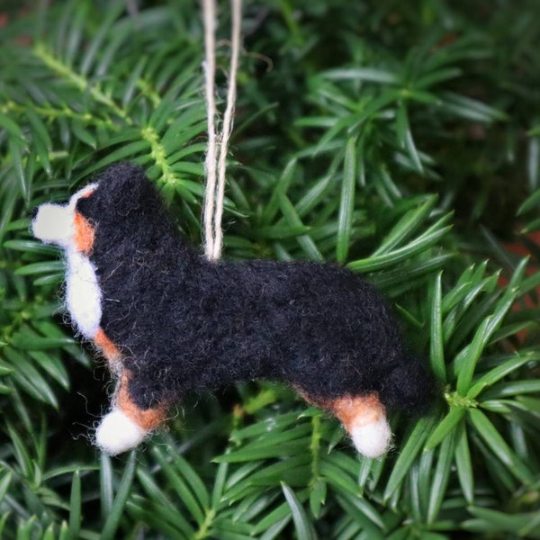 Needle Felted Bernese Mountain Dog Christmas Ornament: Handmade Wool Decoration