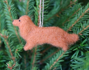 Needle Felted Long Haired Dachshund, Miniature, Christmas Decoration, Christmas Ornament