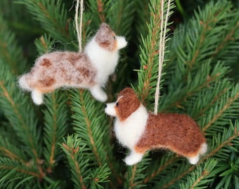 Needle Felted Australian Shepherd Christmas Ornament: Handmade Wool Dog Decor