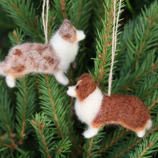Pastor australiano de fieltro de aguja, miniatura, decoración navideña, adorno navideño, regalo para los amantes de los animales
