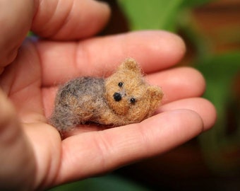 Needlefelted Sleepy Yorkie , Miniature, Dollhouse dog