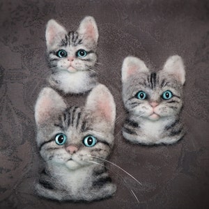 Needle Felted Cat Portrait ( 1 pcs), Needle Felted Miniature, Felt cat, Gift for animal lover