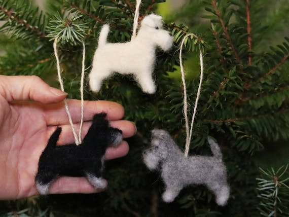 Needle Felted Schnauzer Dog Christmas Ornament: Handmade Wool Decoration